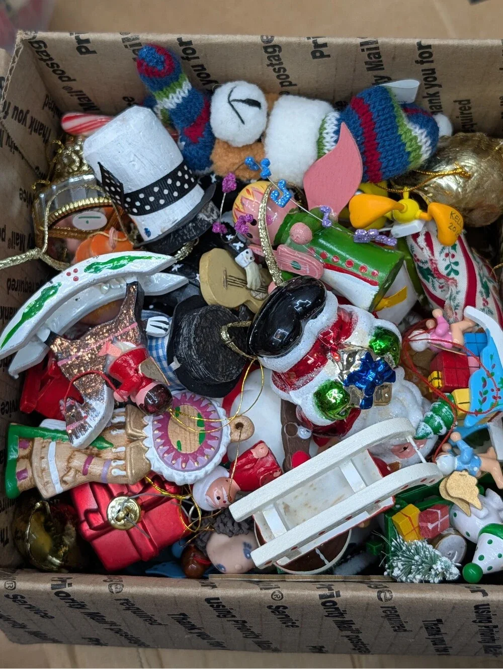 Vintage Christmas Ornaments Lot Spun Felt Elf Mariachi Santa Disney Stocking Lot